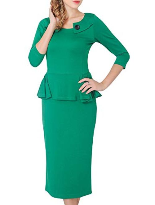 Marycrafts Women's Work Office Business Midi Dress Peplum Tea Dresses