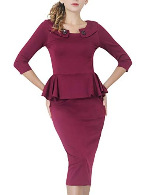 Marycrafts Women's Work Office Business Midi Dress Peplum Tea Dresses