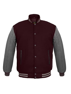 Men's Varsity Jacket Genuine Leather Sleeve and Wool Blend Letterman Boys College Varsity Jackets XXS-5XL