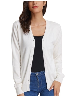 Women's Long Sleeve Button Down Classic Sweater Knit Cardigan