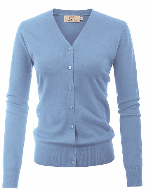 GRACE KARIN Women's Long Sleeve Button Down Classic Sweater Knit Cardigan