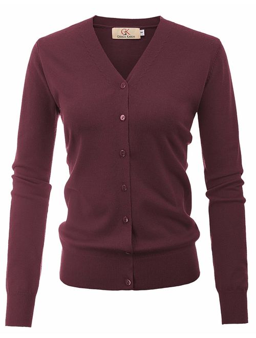 GRACE KARIN Women's Long Sleeve Button Down Classic Sweater Knit Cardigan