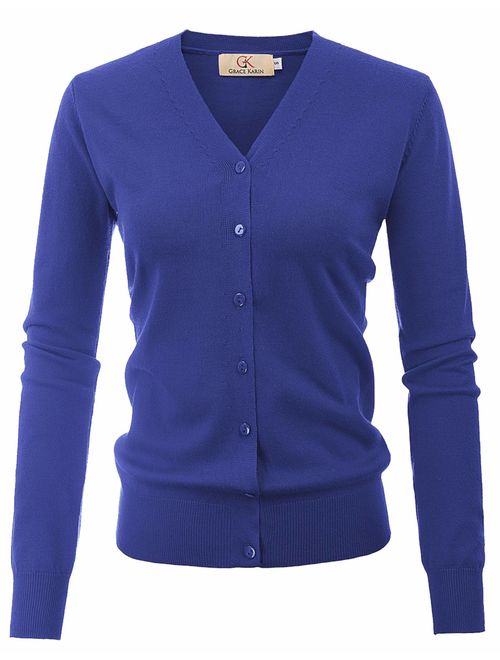 GRACE KARIN Women's Long Sleeve Button Down Classic Sweater Knit Cardigan