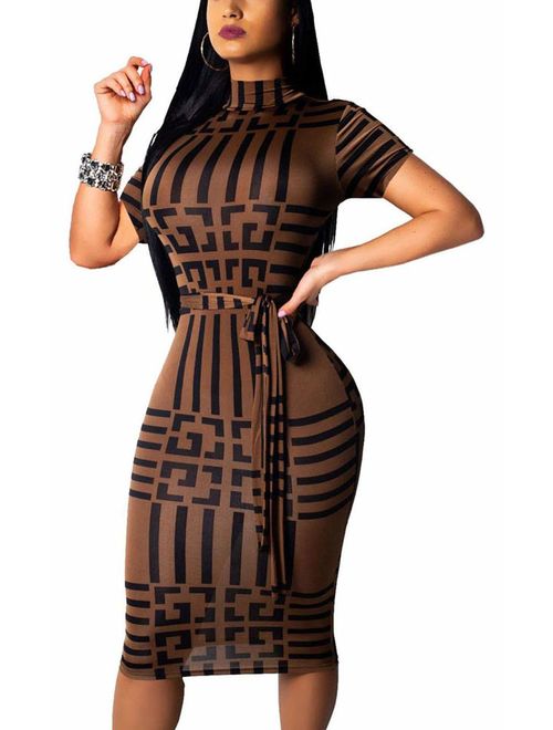 Women Sexy V Neck Dresses Elegant Bodycon Long Sleeve Stretchy Pencil Business Suiting with Waistband Slim Fit Zipper