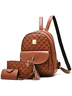 I IHAYNER Women's Simple Design Fashion Quilted Casual Backpack Leather Backpack for Women