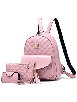 I IHAYNER Women's Simple Design Fashion Quilted Casual Backpack Leather Backpack for Women