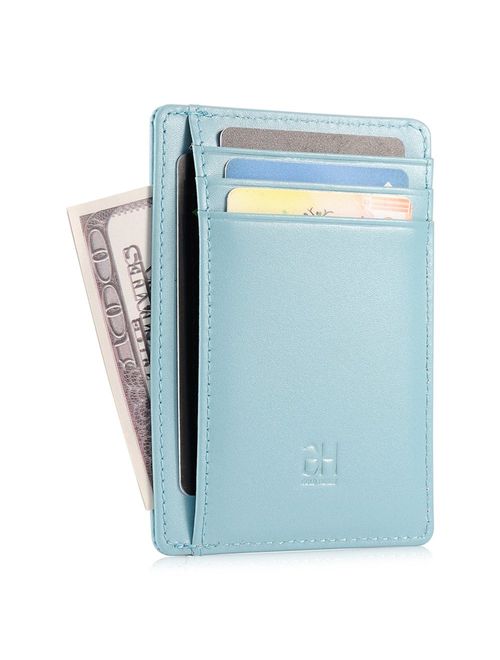 GH GOLD HORSE Slim RFID Blocking Card Holder Minimalist Leather Front Pocket Wallet for Women