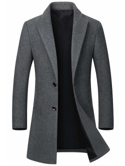 Men's Mid-Length Single Breasted Wool Blend Top Coat