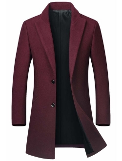 Men's Mid-Length Single Breasted Wool Blend Top Coat