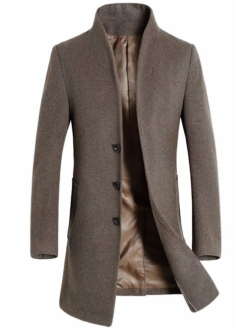 chouyatou Men's Mid-Length Single Breasted Wool Blend Top Coat