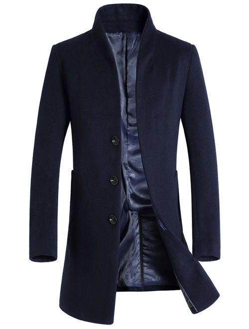 chouyatou Men's Mid-Length Single Breasted Wool Blend Top Coat