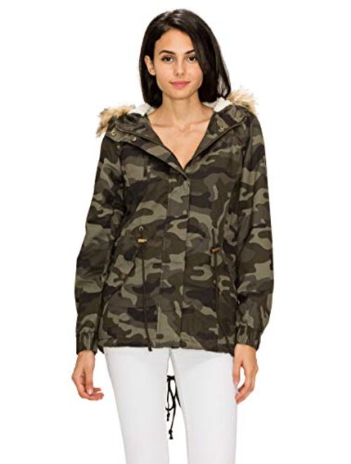 Lock and Love LL Women's Casual Military Safari Anorak Jacket with Hoodie