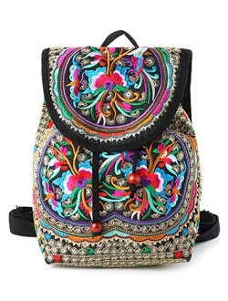 Embroidery Backpack Purse for Women Vintage Handbag Small Drawstring Casual Travel Shoulder Bag Daypack...