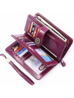 UMODE Vintage Style Genuine Leather Large Capacity RFID Wallet Organizer for Women