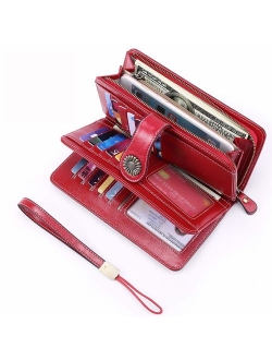 UMODE Vintage Style Genuine Leather Large Capacity RFID Wallet Organizer for Women