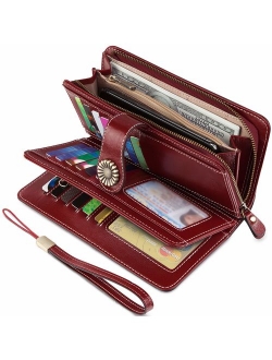 UMODE Vintage Style Genuine Leather Large Capacity RFID Wallet Organizer for Women