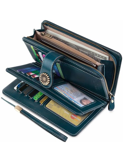 UMODE Vintage Style Genuine Leather Large Capacity RFID Wallet Organizer for Women