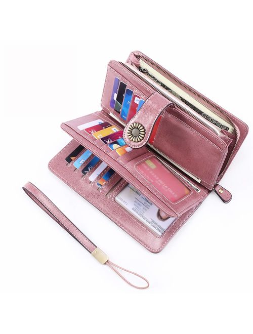 UMODE Vintage Style Genuine Leather Large Capacity RFID Wallet Organizer for Women