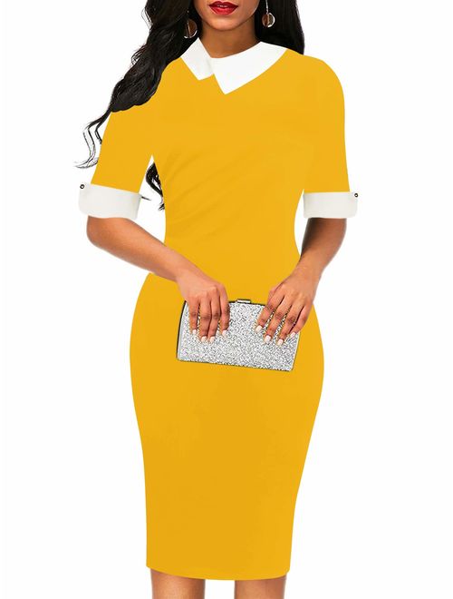 oxiuly Women's Retro Bodycon Knee-Length Formal Office Dresses Pencil Dress OX276