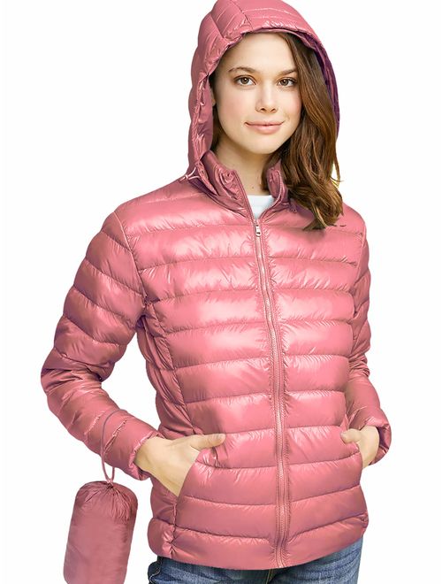 Lock and Love Women's Ultra Light Weight Packable Down Jacket with Removable Hoodie