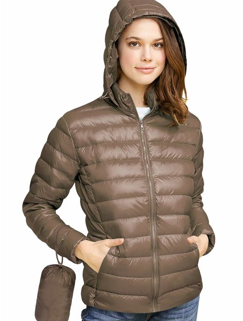 Lock and Love Women's Ultra Light Weight Packable Down Jacket with Removable Hoodie