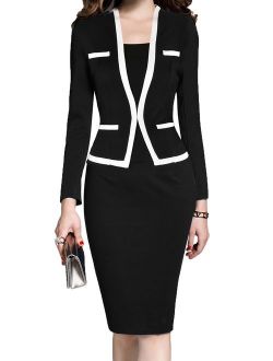 MUSHARE Women's Colorblock Wear to Work Business Party Bodycon One-Piece Dress