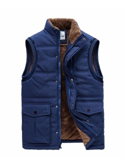 RongYue Men's Winter Warm Puffer Vest Quilted Padded Fur Lined Sleeveless Jacket