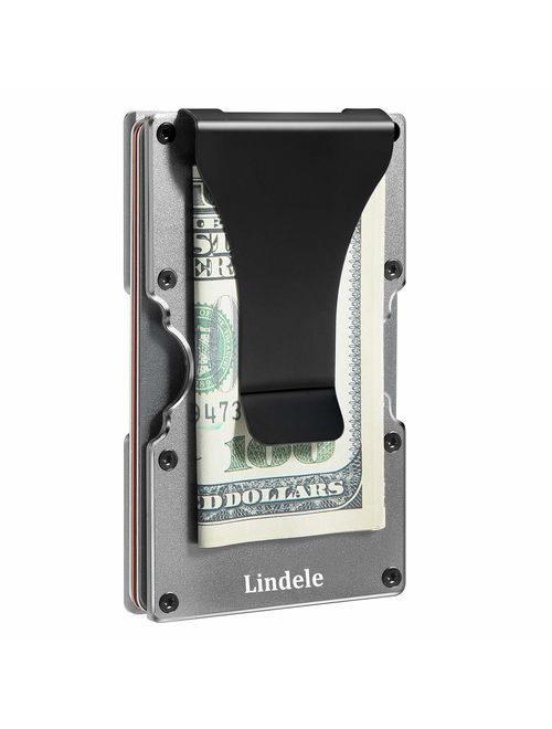 Lindenle Womens Minimalist Slim Wallet RFID Blocking Aluminum Card Holder Money Clip