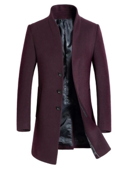 Lavnis Men's Trench Coat Long Wool Blend Slim Fit Jacket Overcoat