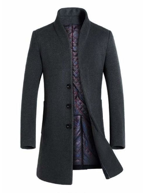 Lavnis Men's Trench Coat Long Wool Blend Slim Fit Jacket Overcoat