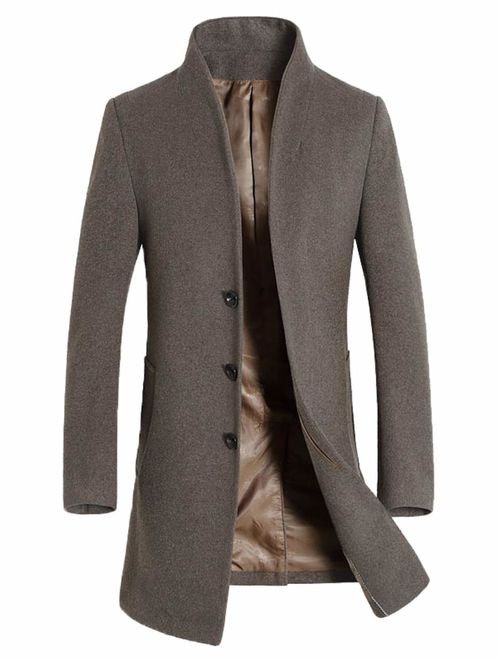 Lavnis Men's Trench Coat Long Wool Blend Slim Fit Jacket Overcoat