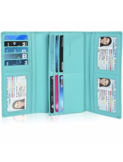 Leather Wallets for Women - RFID Blocking Checkbook Wallet with 11 Card Slots