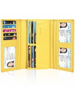 Leather Wallets for Women - RFID Blocking Checkbook Wallet with 11 Card Slots