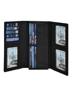 Leather Wallets for Women - RFID Blocking Checkbook Wallet with 11 Card Slots