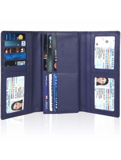 Leather Wallets for Women - RFID Blocking Checkbook Wallet with 11 Card Slots