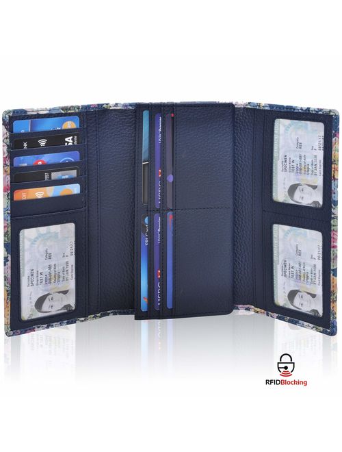 Leather Wallets for Women - RFID Blocking Checkbook Wallet with 11 Card Slots