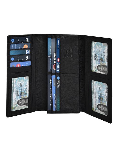 Leather Wallets for Women - RFID Blocking Checkbook Wallet with 11 Card Slots