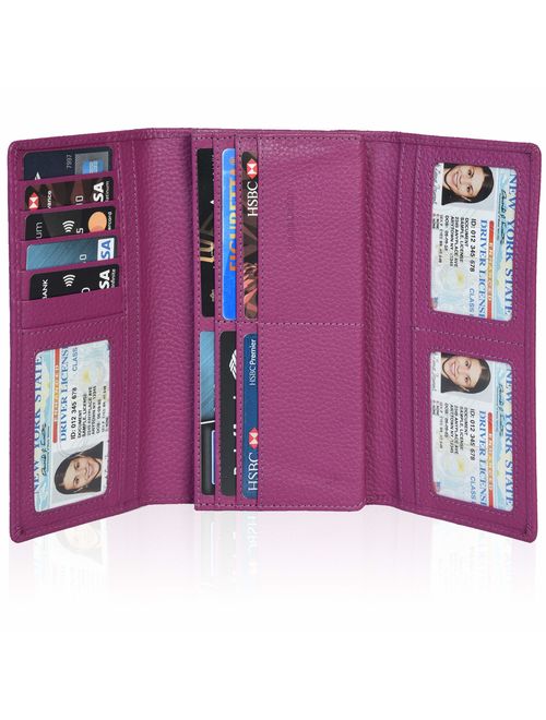 Leather Wallets for Women - RFID Blocking Checkbook Wallet with 11 Card Slots