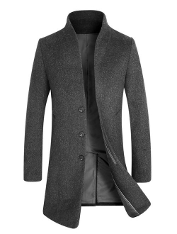 APTRO Men's Winter Single Breased Slim Fit Wool Trench Coat Long Pea Coat Top Coat