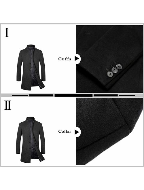 APTRO Men's Winter Single Breased Slim Fit Wool Trench Coat Long Pea Coat Top Coat