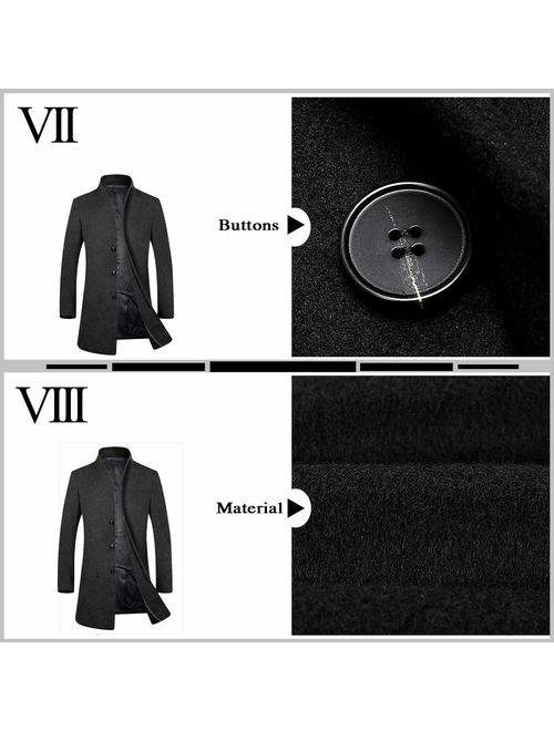 APTRO Men's Winter Single Breased Slim Fit Wool Trench Coat Long Pea Coat Top Coat