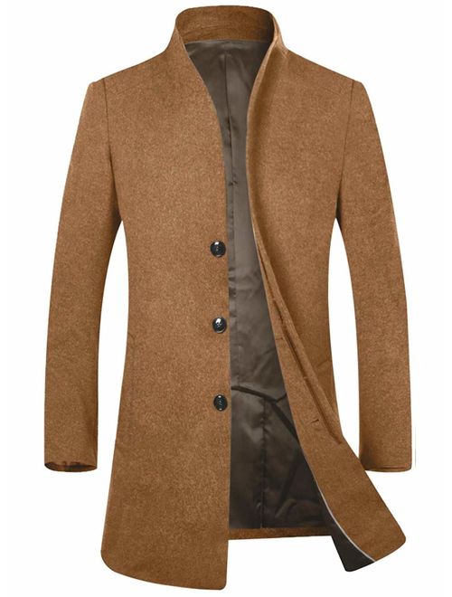 APTRO Men's Winter Single Breased Slim Fit Wool Trench Coat Long Pea Coat Top Coat