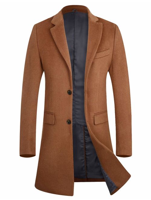 APTRO Men's Winter Single Breased Slim Fit Wool Trench Coat Long Pea Coat Top Coat