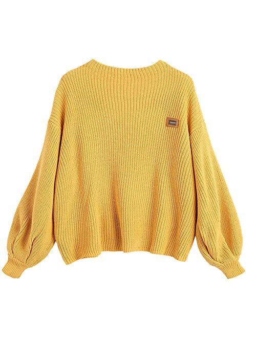 ZAFUL Women's Casual Loose Knitted Sweater Lantern Sleeve Crewneck Fashion Pullover Sweater Tops