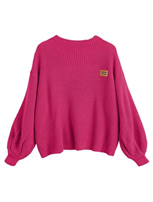 ZAFUL Women's Casual Loose Knitted Sweater Lantern Sleeve Crewneck Fashion Pullover Sweater Tops