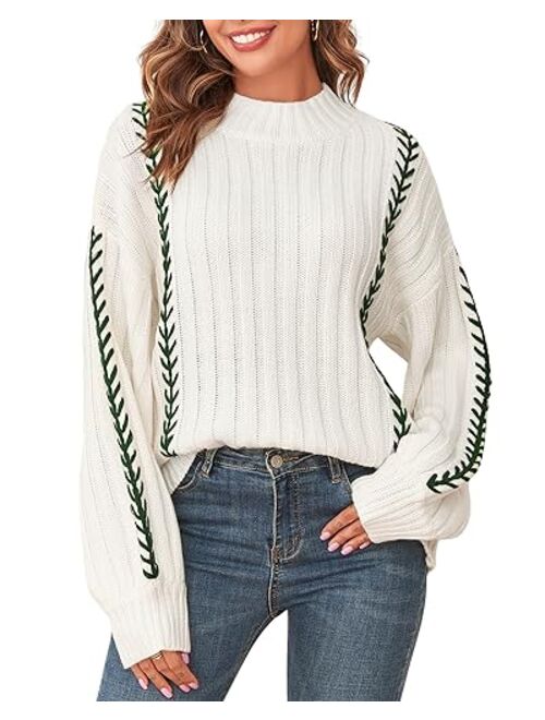 ZAFUL Women's Casual Loose Knitted Sweater Lantern Sleeve Crewneck Fashion Pullover Sweater Tops