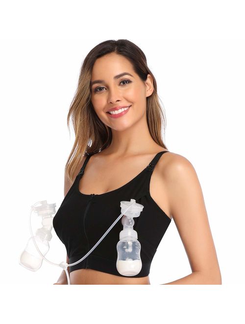 Hands Free Pumping Bra, Nursing Bra, Wireless, Adjustable Zipper Breastfeeding Bra for Holding Breast Pumps Like Spectra, Medela, Lansinoh, Philips Avent, Ameda, Bellabab