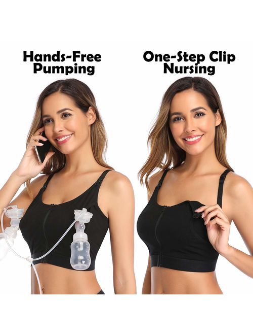 Hands Free Pumping Bra, Nursing Bra, Wireless, Adjustable Zipper Breastfeeding Bra for Holding Breast Pumps Like Spectra, Medela, Lansinoh, Philips Avent, Ameda, Bellabab