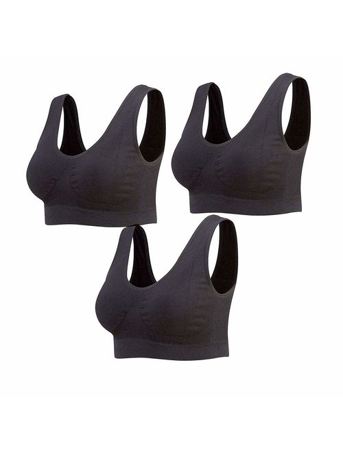 Lemef 3-Pack Seamless Sports Bra Wirefree Yoga Bra with Removable Pads for Women