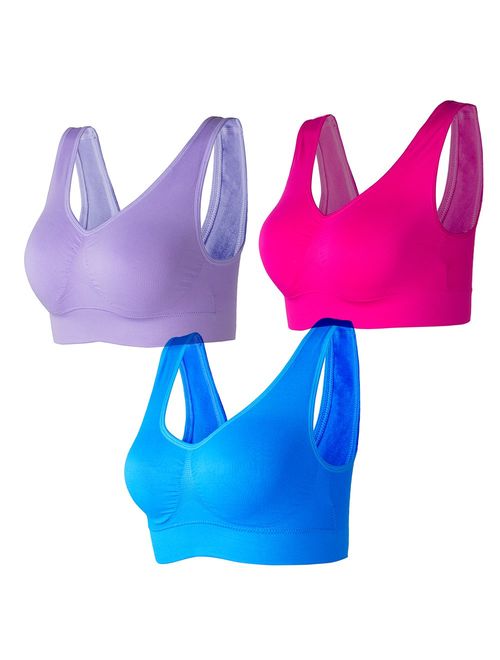 Lemef 3-Pack Seamless Sports Bra Wirefree Yoga Bra with Removable Pads for Women